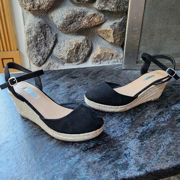Primark Shoes - Primark Black Textile Strappy Wedges Size 7